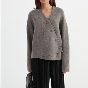 & other stories cross double breasted button cardigan oversized relaxed knit